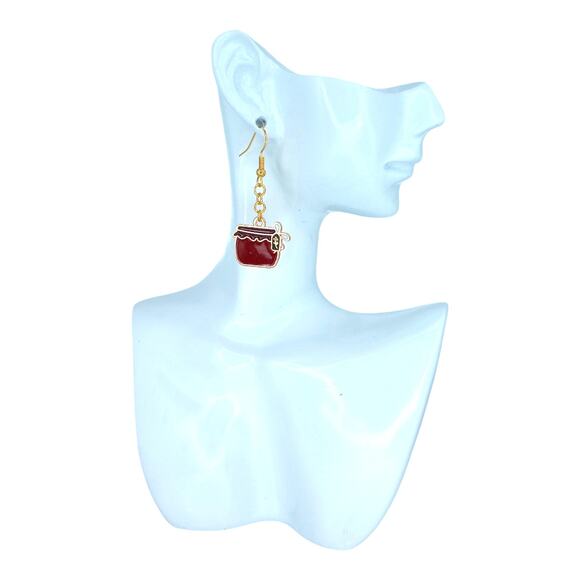 Holiday treat jar dangle earrings — lightweight Christmas winter jewelry - Picture 4 of 4